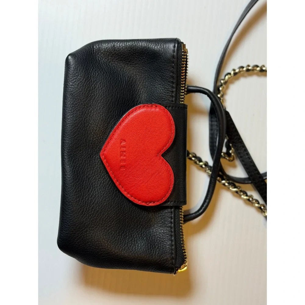 Aimee Kestenberg Heart Breaker Mini Crossbody Black Red Leather Gold Chain Bag